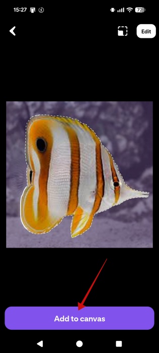 Tapping "Add to canvas" button for new cutout in Shuffles app. 