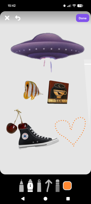 Canvas with various elements in Shuffles app. 