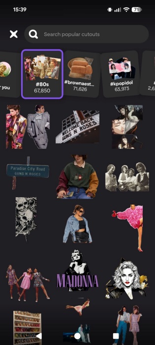 Browsing through hashtag categories in Shuffles app. 