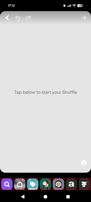 Exploring collage menu for empty canvas on Shuffles app. 
