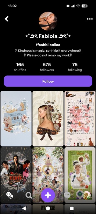 Profile view on Shuffles app. 