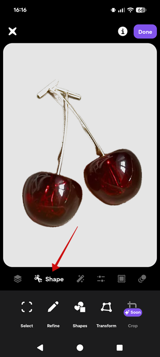 Using the "Shape" tool for element in Shuffles app. 