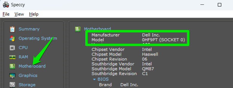 Motherboard Model listed in Speccy