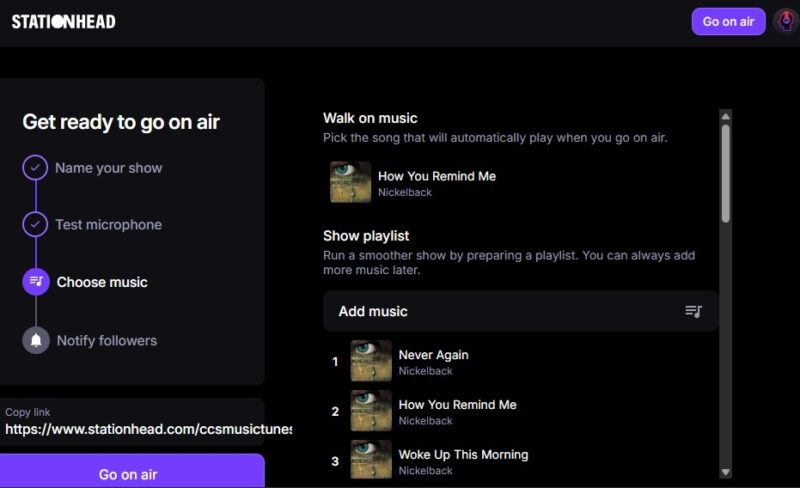 Creating a station to go on air.