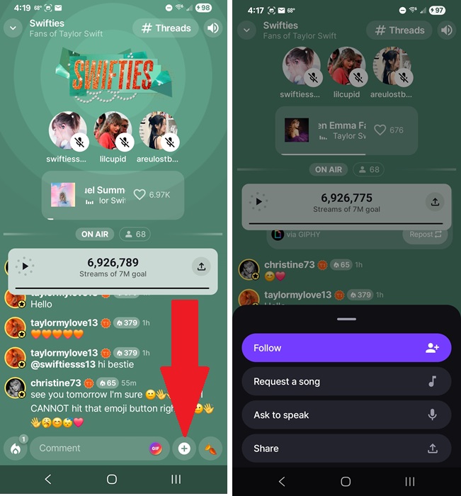 Following a channel on Stationhead.