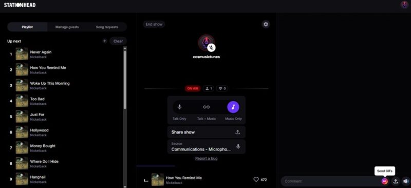 Streaming a station live on air on Stationhead.