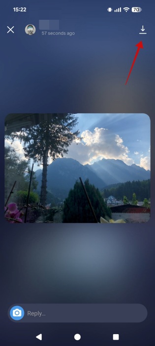 Downloading photo sent via Instagram DMs on mobile. 