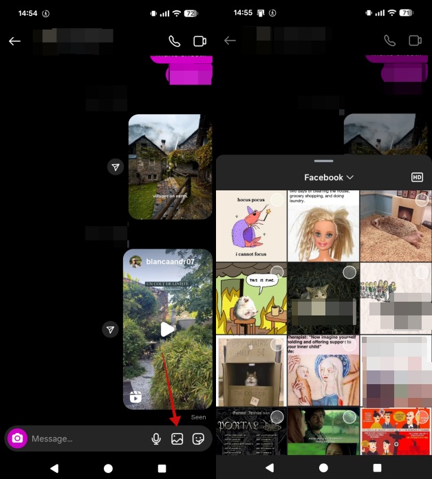 Adding photo or other media in Instagram DM via app. 