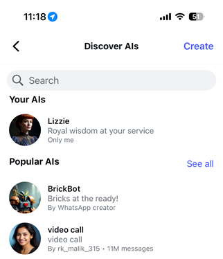 AI Studio view in the Instagram app on iOS. 