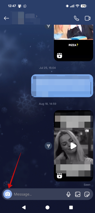 Tapping Camera icon in Instagram DM window. 