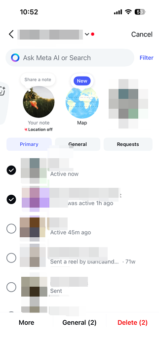 Deleting messages in bulk in Instagram app on iOS. 