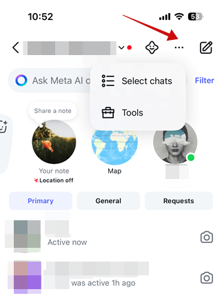 Tapping on three-dot button in Instagram app on iOS. 