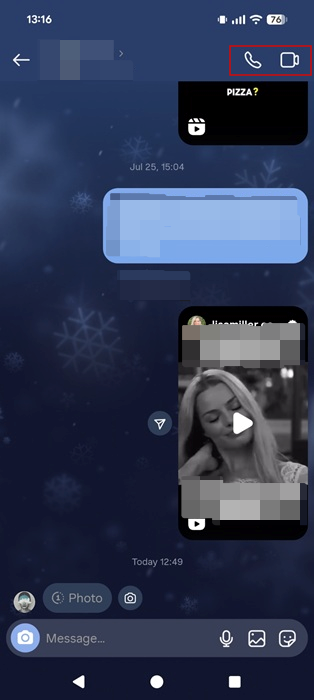 Call and video icons in Instagram DM messages in mobile app. 