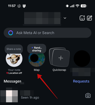 Accessing Location feature in Instagram app. 