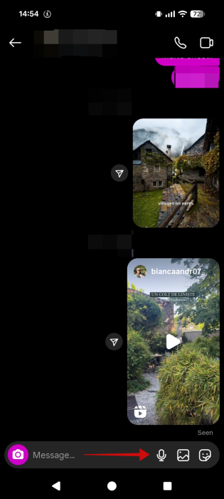 Tapping on "Mic" icon in Instagram DMs in mobile app. 