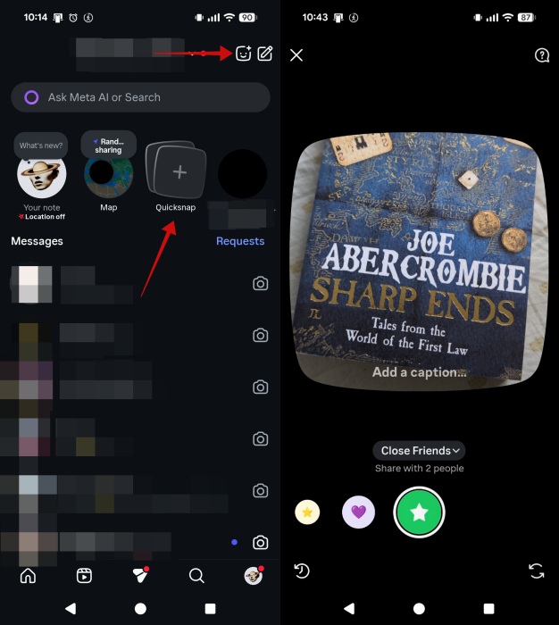 Creating a New Quicksnap in Instagram app. 