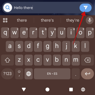 Pressing on paperplane icon to send message in Instagram DMs on mobile. 