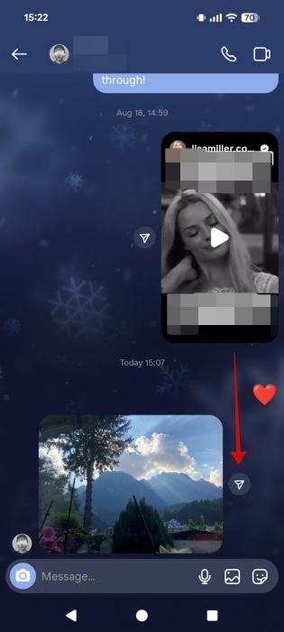 Tapping "Send" in Instagram DMs in mobile app. 