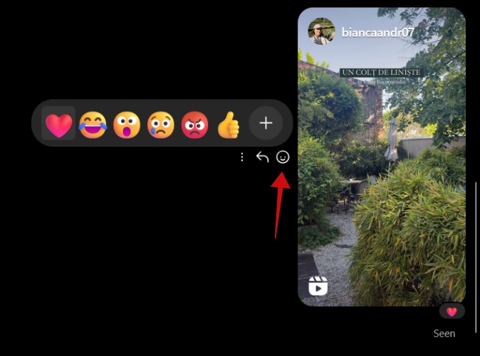 Changing reaction for post sent in DMs in Instagram app. 