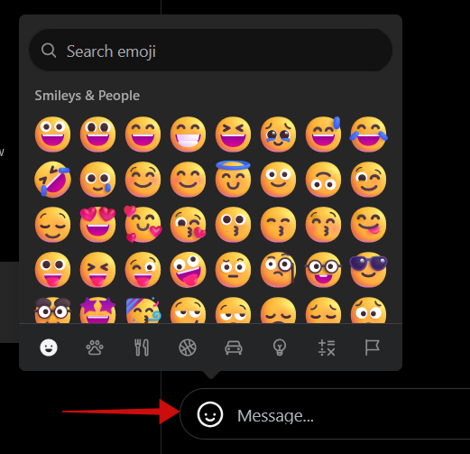 Opening up emoji gallery in Instagram on PC. 