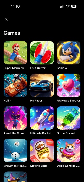 Selecting a game to play on TIkTok. 