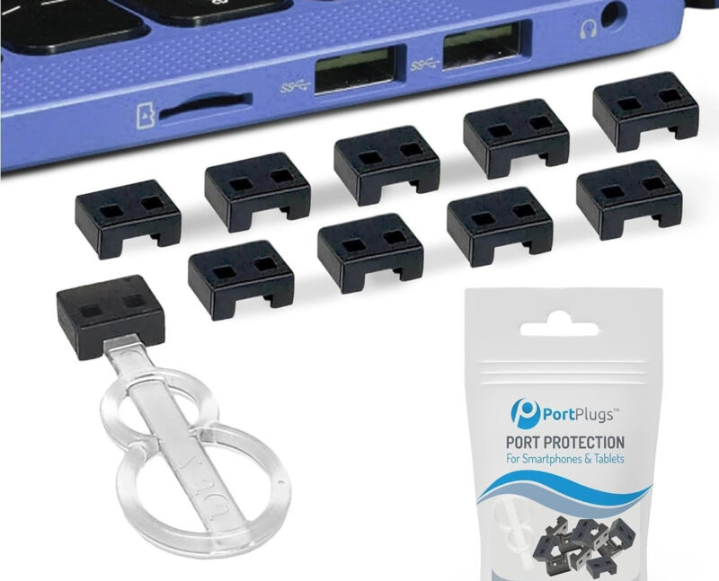 Usb Port Protectors lined together with a key