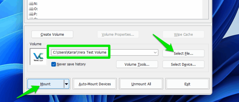 Mounting a file in Veracrypt