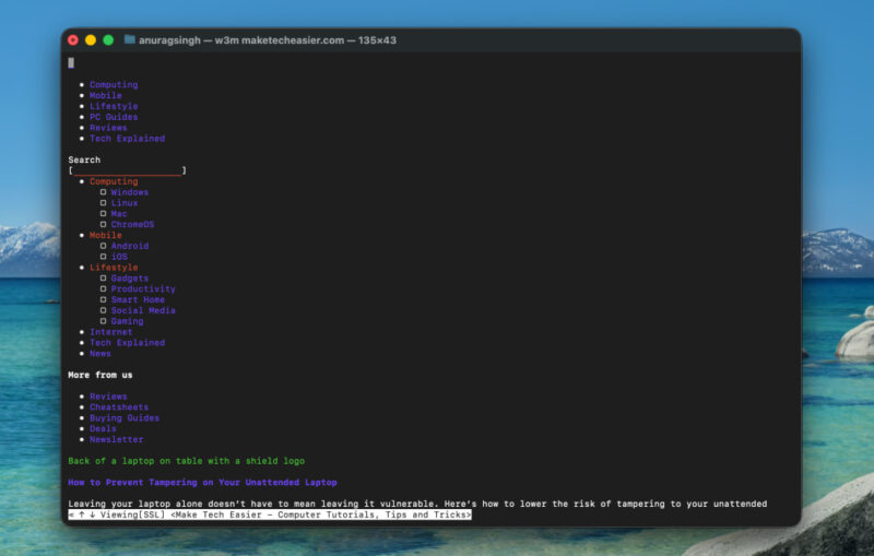 W3m web browsing in action