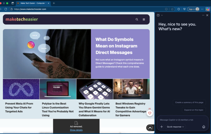 Copilot sidebar in Microsoft Edge