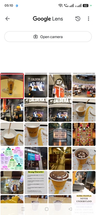 Selecting an uploaded image in Google Lens (Android): weizen beer glass.