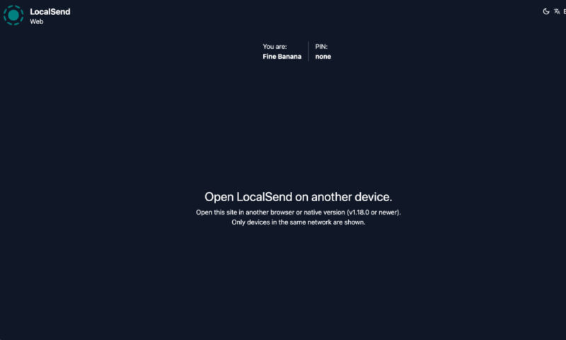 Screenshot showing LocalSend homepage