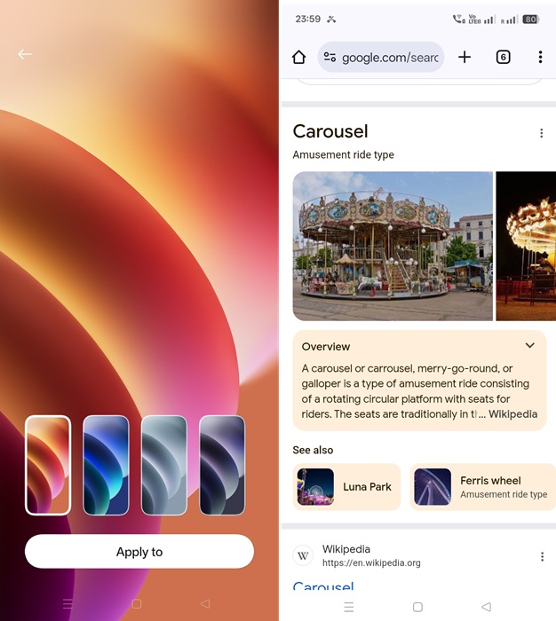 Dynamic color effects transferred from wallpapers to Chrome tabs on Android.