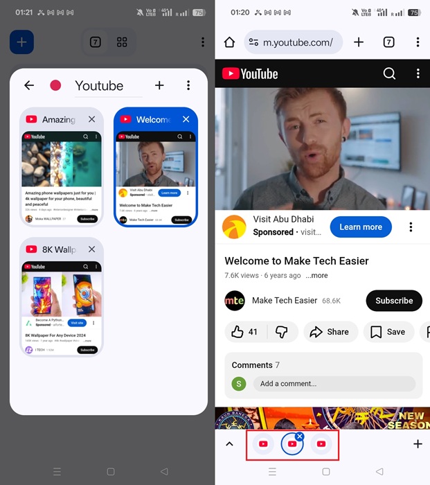 Rounded Progress Indicators showing various YouTube tabs in order.