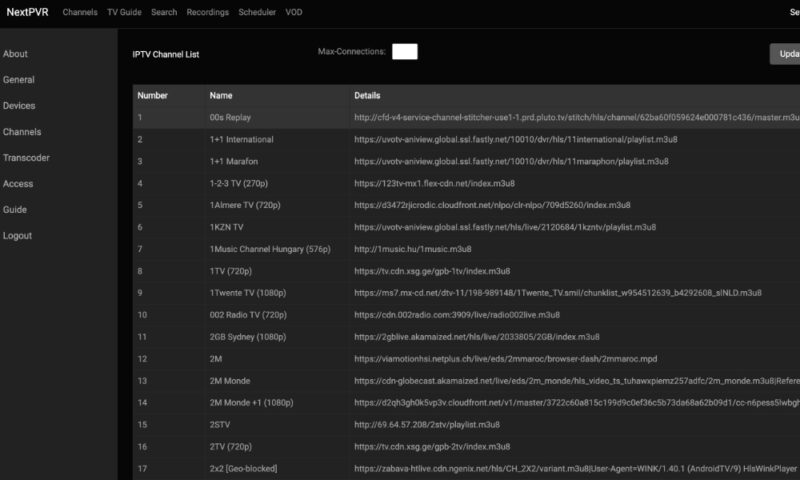 Screenshot showing NextPVR homepage