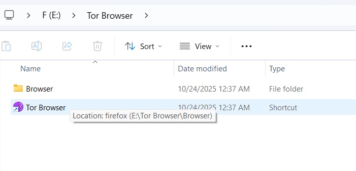 "Tor Browser" desktop shortcut link running directly from a given subfolder.