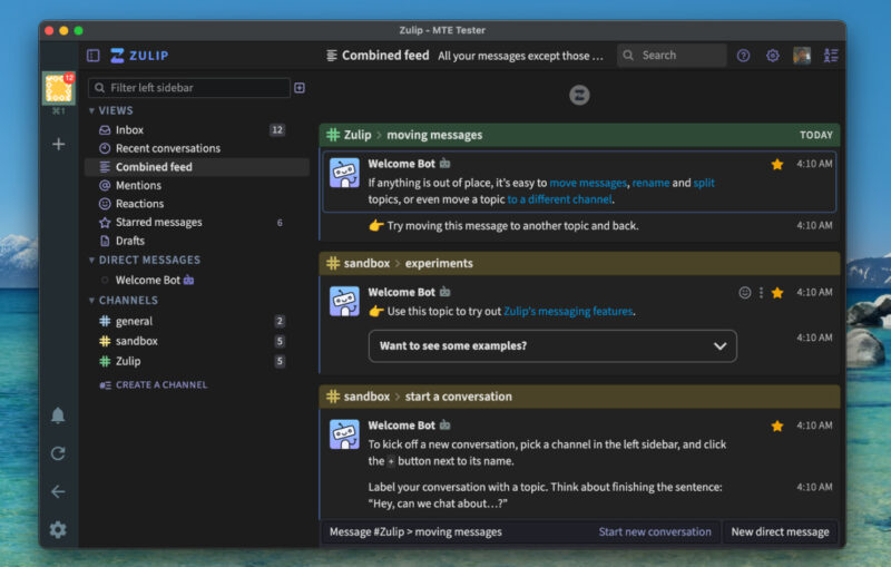 Zulip Combined Feed in action