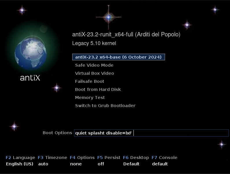 Antix Linux Boot Menu
