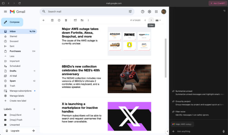 Atlas sidebar in mail
