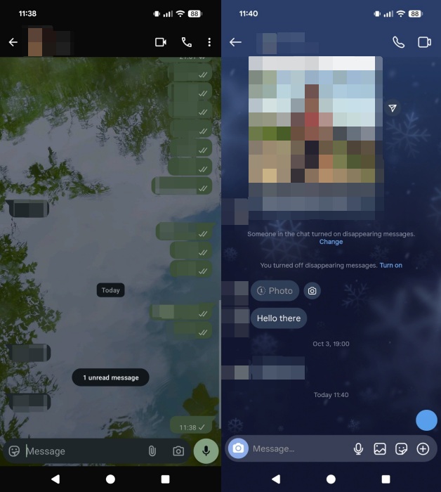 Blank messages in WhatsApp and Instagram apps on Android. 