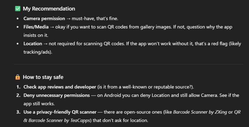 ChatGPT reviewing app permissions
