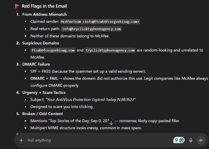 ChatGPT scanning phishing email
