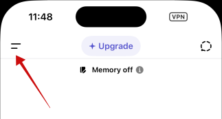 Pressing bars icon in ChatGPT app on iOS. 
