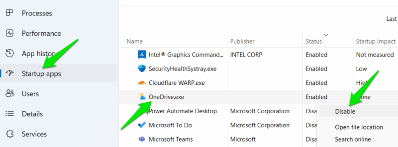 Disabling OneDrive in Startup Apps