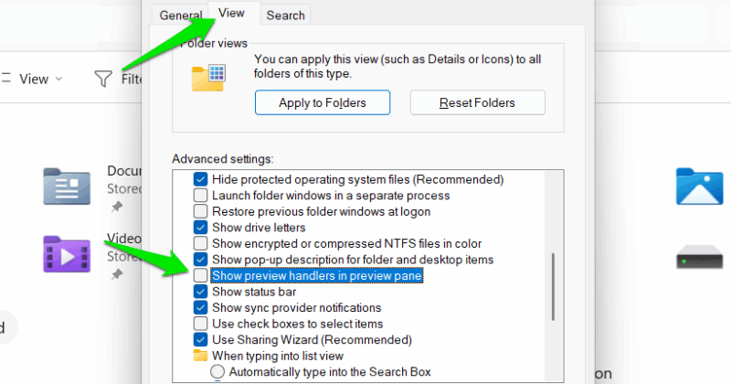 Disabling Preview Handlers in File Explorer options