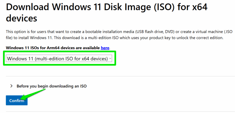 Downloading Windows 11 ISO from Microsoft website