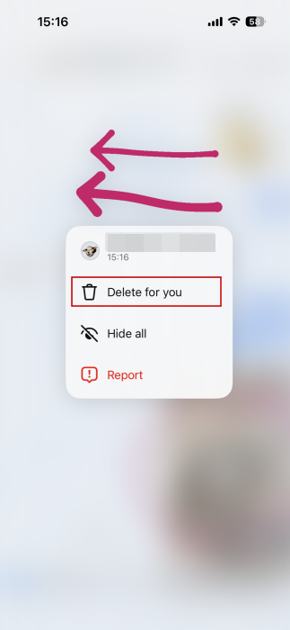 Opting for "Delete for you" option when removing drawing in Instagram DMs on iPhone. 
