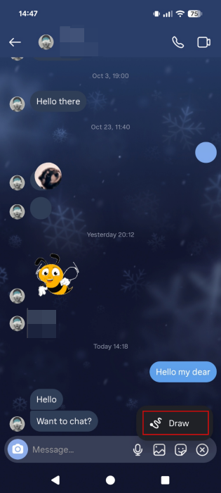 Selecting the option to "Draw" in Instagram DMs on Android.