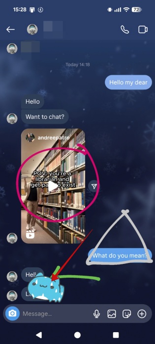 Long-pressing reaction sticker in Instagram DMs on Android.