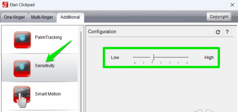Elan sensitivitiy settings
