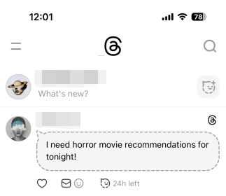 View of Ghost post in Threads app on iPhone. 